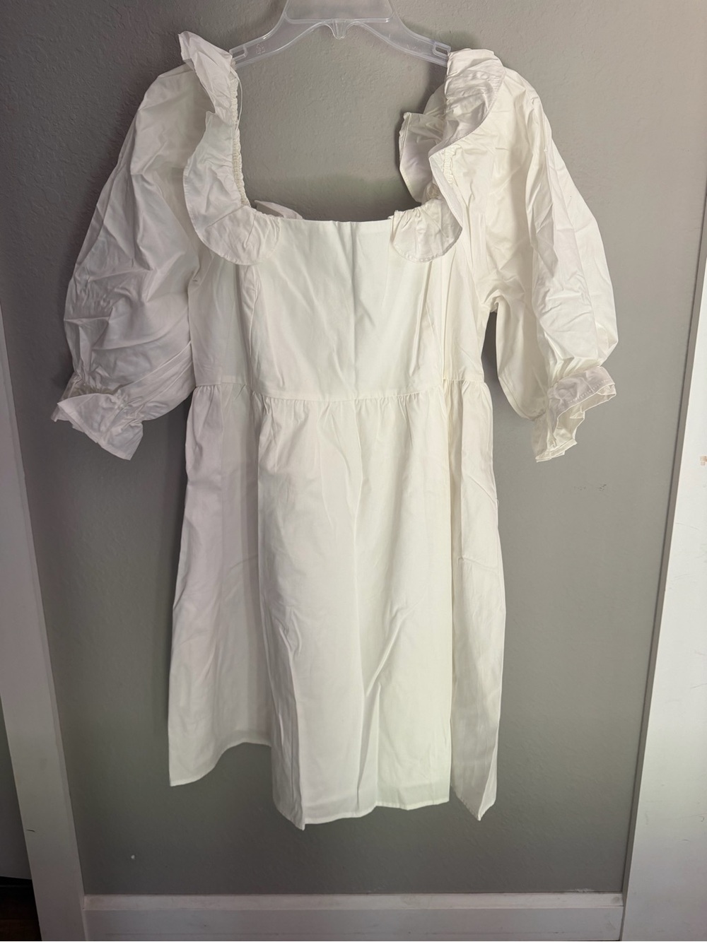 moodie Ivory Ruffled Neckline Mini Dress